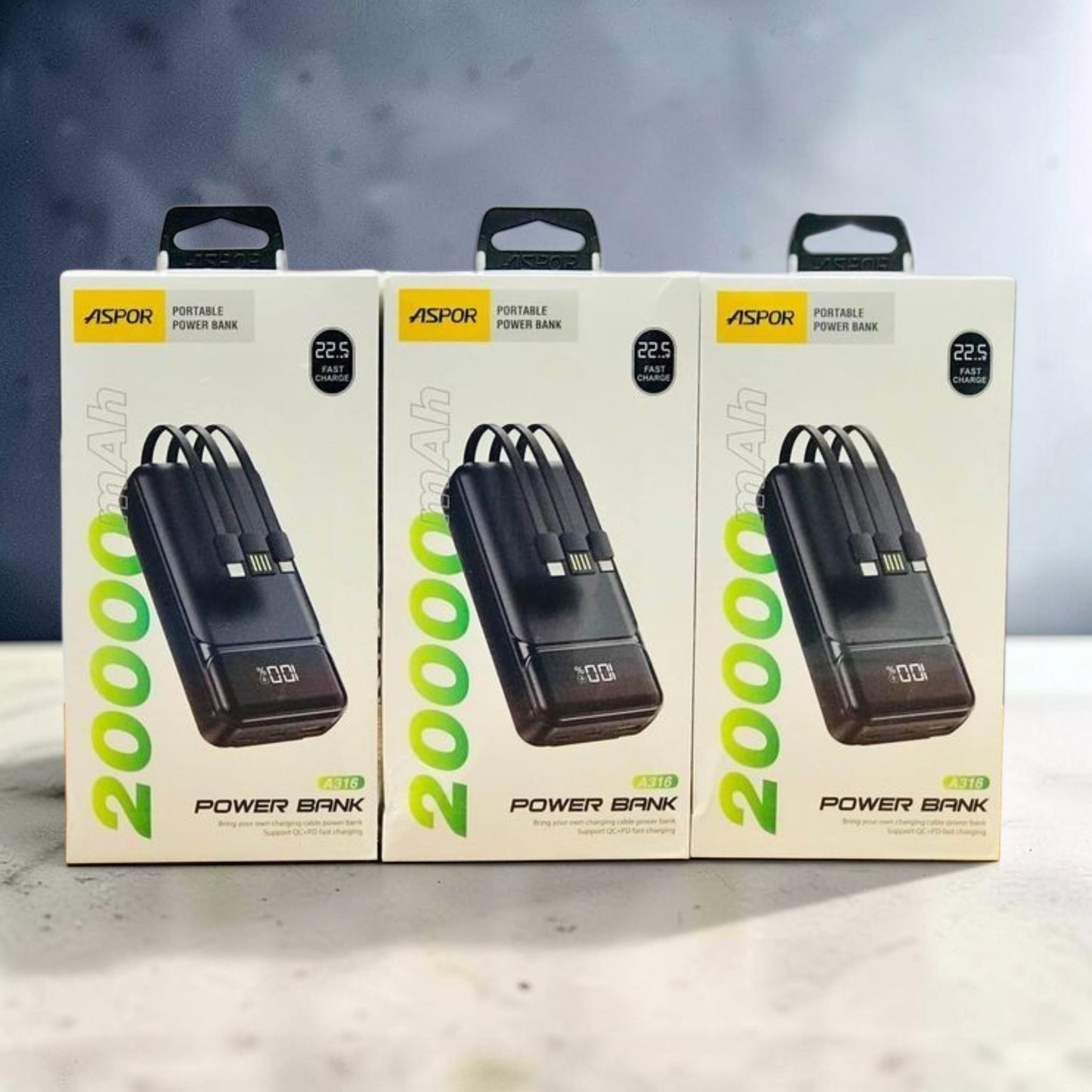 Aspor A316/ A396 20000mAh 22.5W Avec 3 câbles