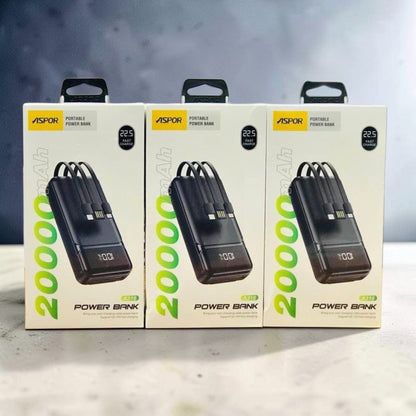 Aspor A316/ A396 20000mAh 22.5W Avec 3 câbles